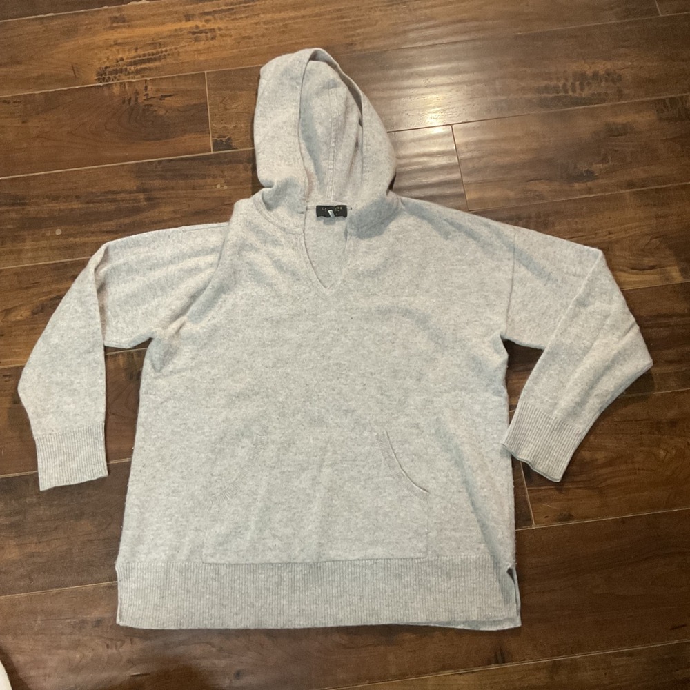 Charter Club Luxury Cashmere Hoodie Sweater Heather Gray V-Neck Large